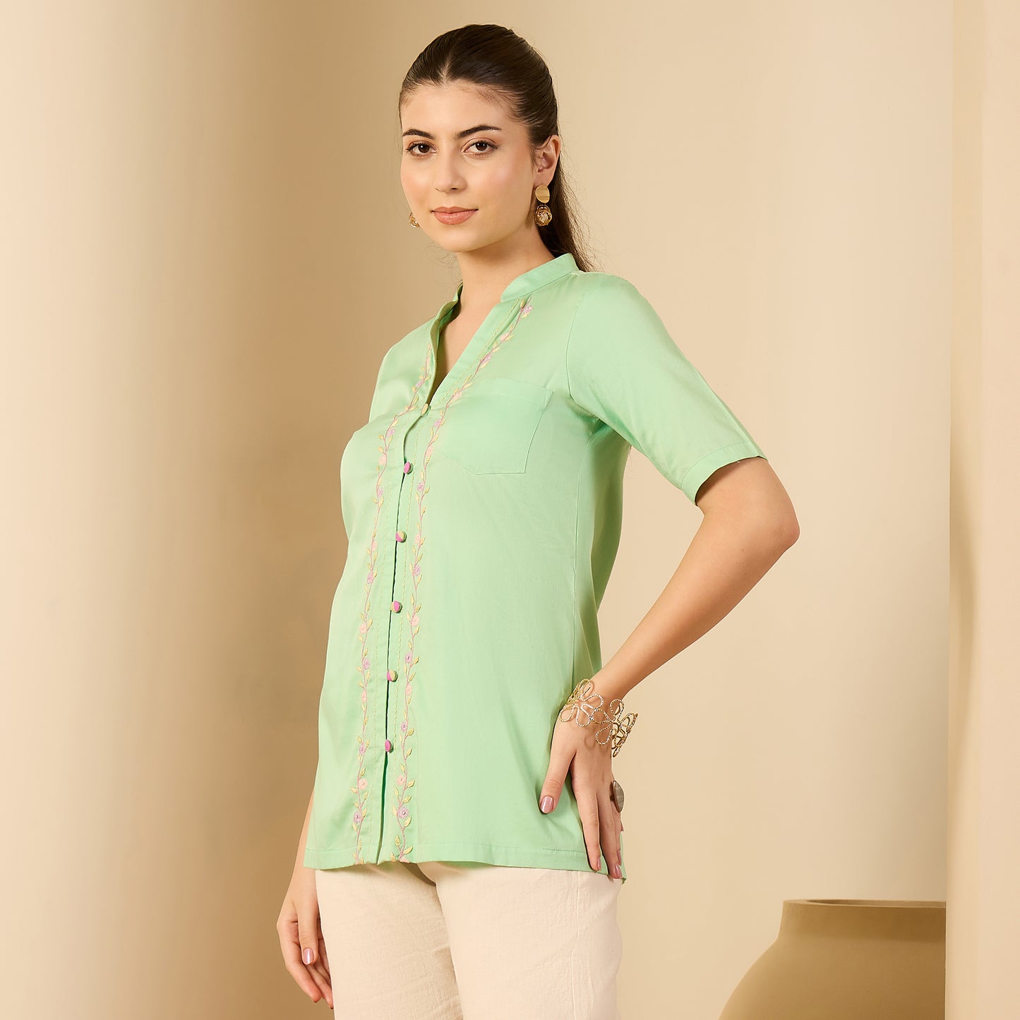 Jelly Mint Hand Embroidered Shirt
