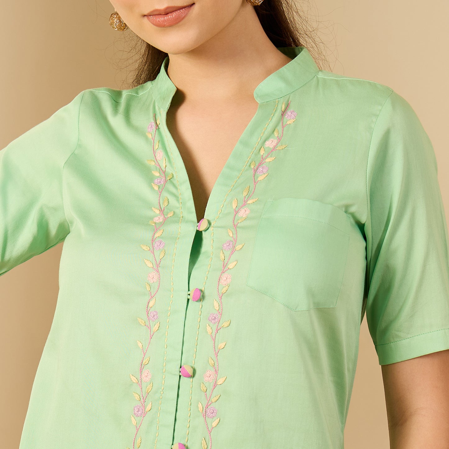 Jelly Mint Hand Embroidered Shirt