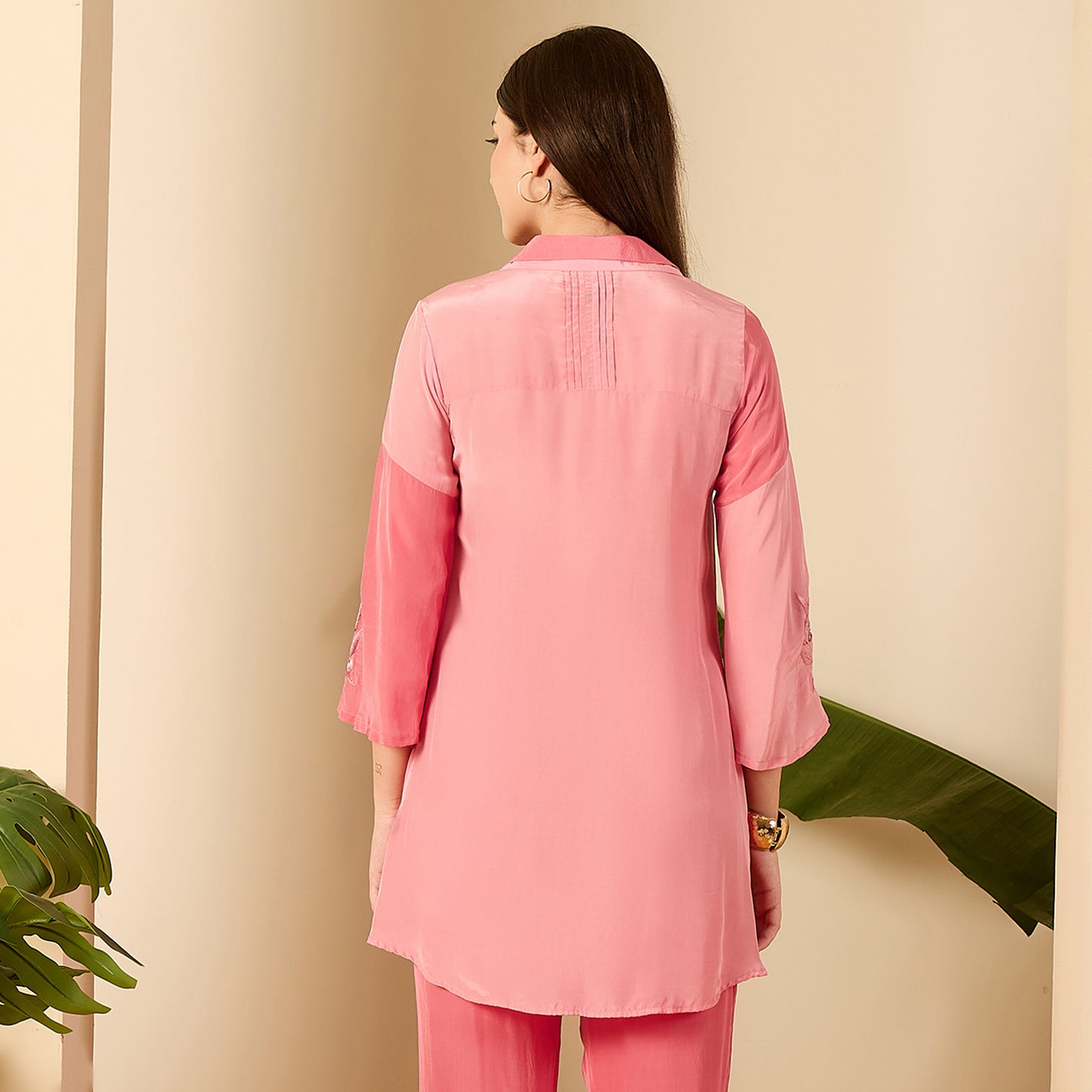 Luxury Pink Patched Hand Embroidered Shirt