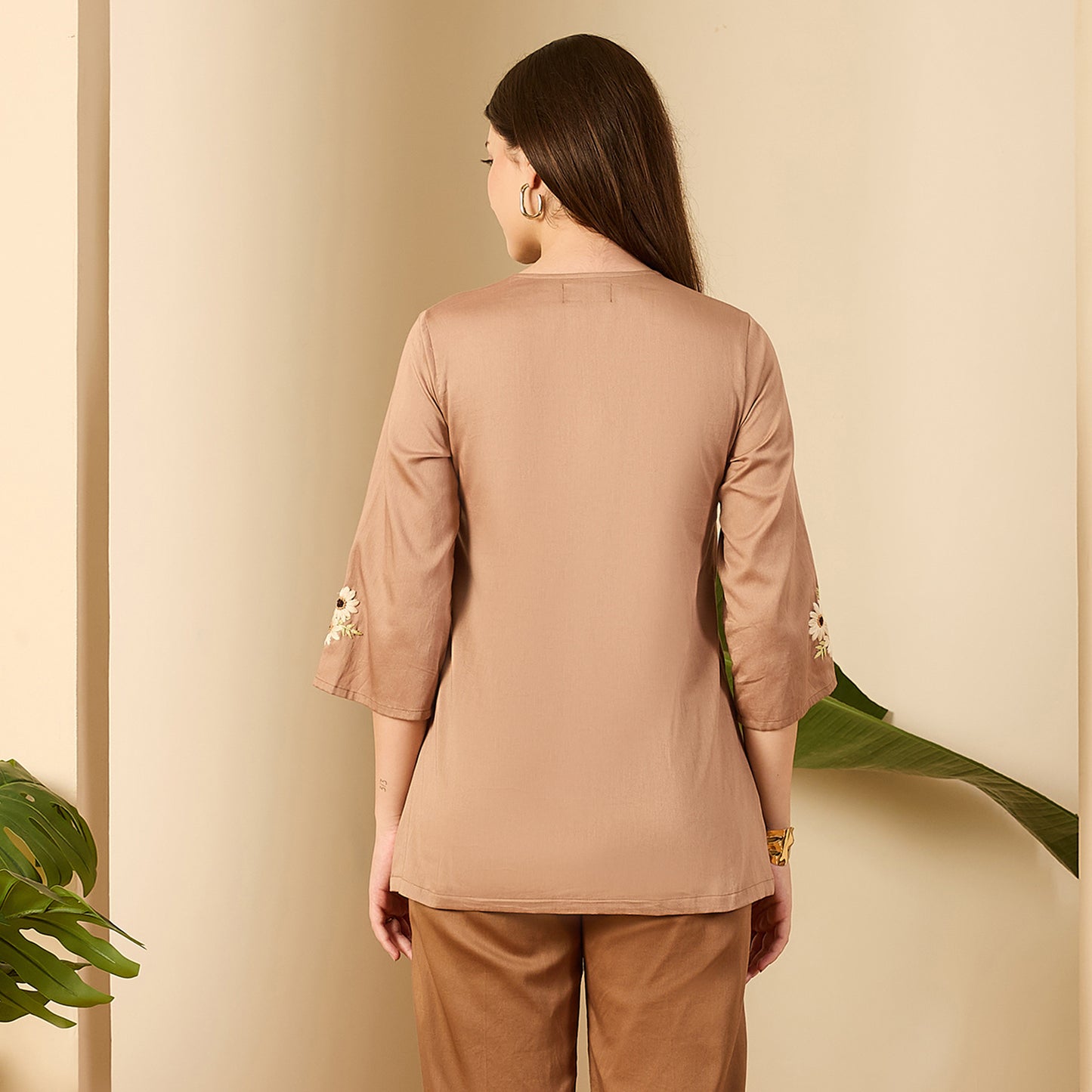 Coco Brown Pocket Nalki Embroidered Shirt