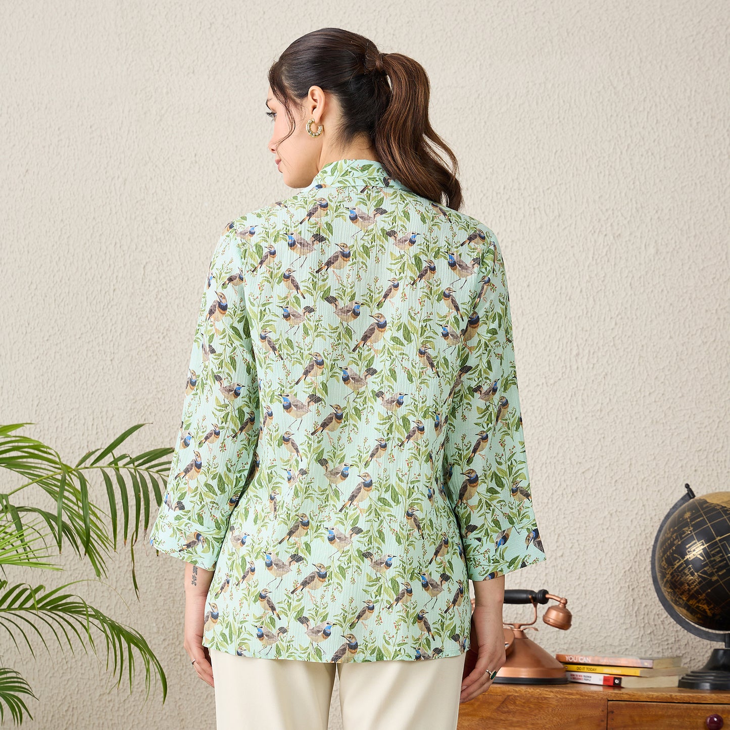 Mint Green Bird Print Shirt