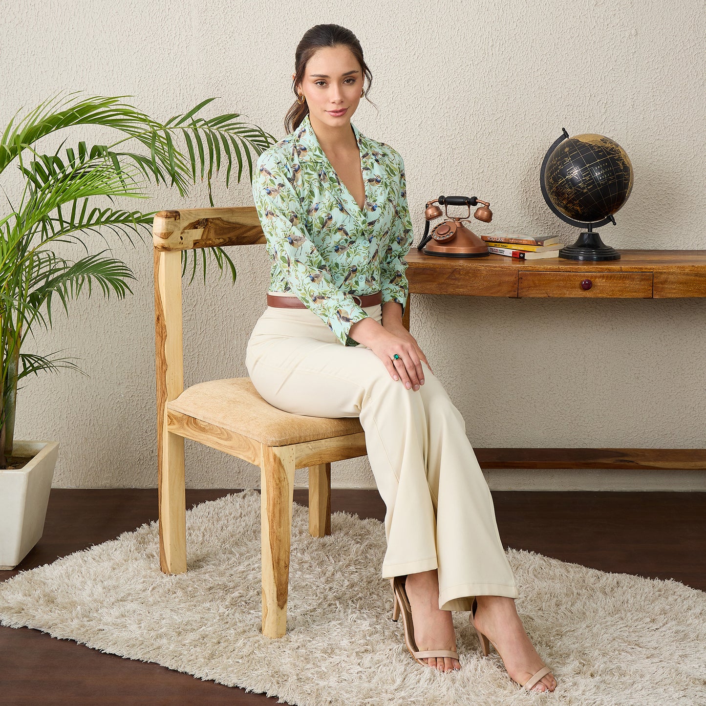 Mint Green Bird Print Shirt