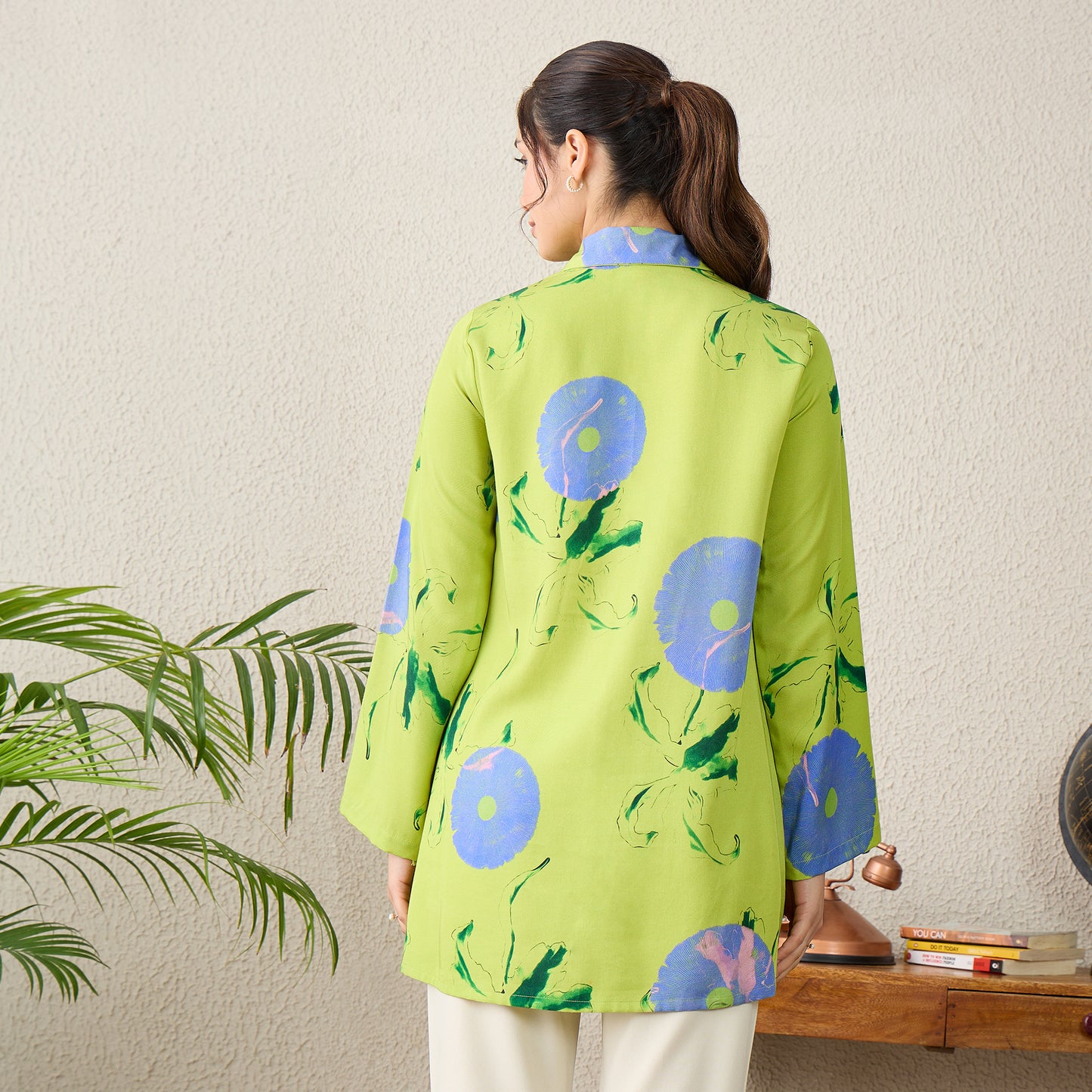 Lime Green Abstract Printed Jacket Shirt