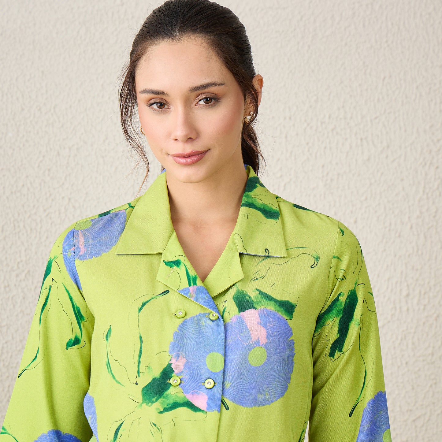 Lime Green Abstract Printed Jacket Shirt