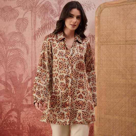 Grey Patched Leopard Print Shirt