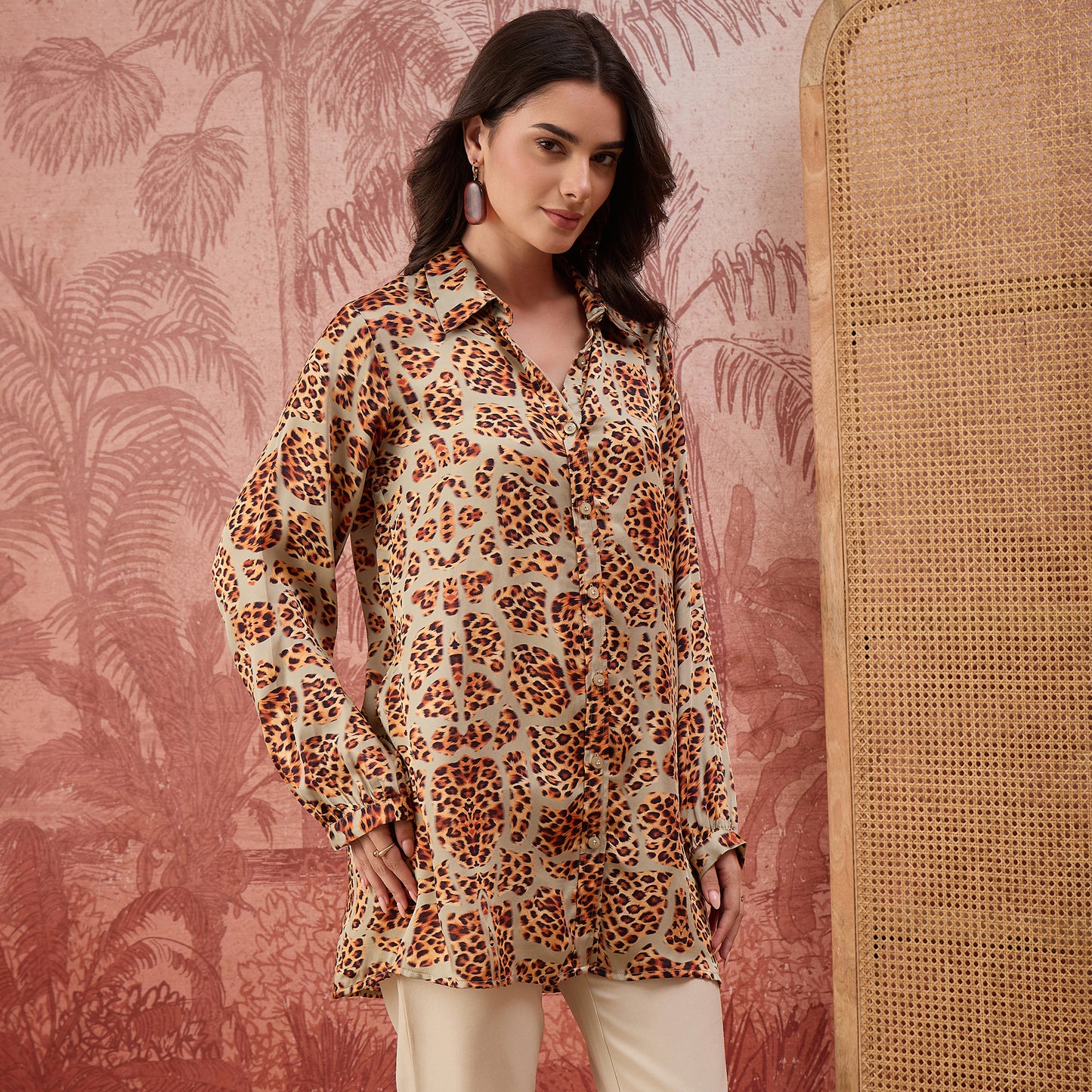 Grey Patched Leopard Print Shirt