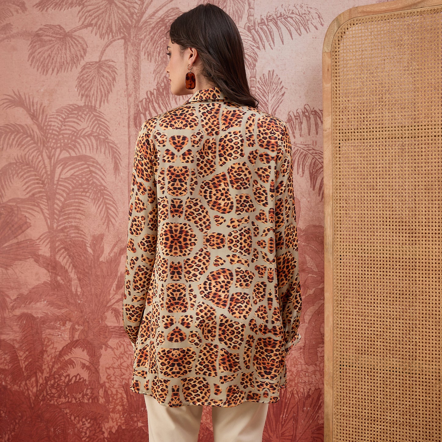 Grey Patched Leopard Print Shirt