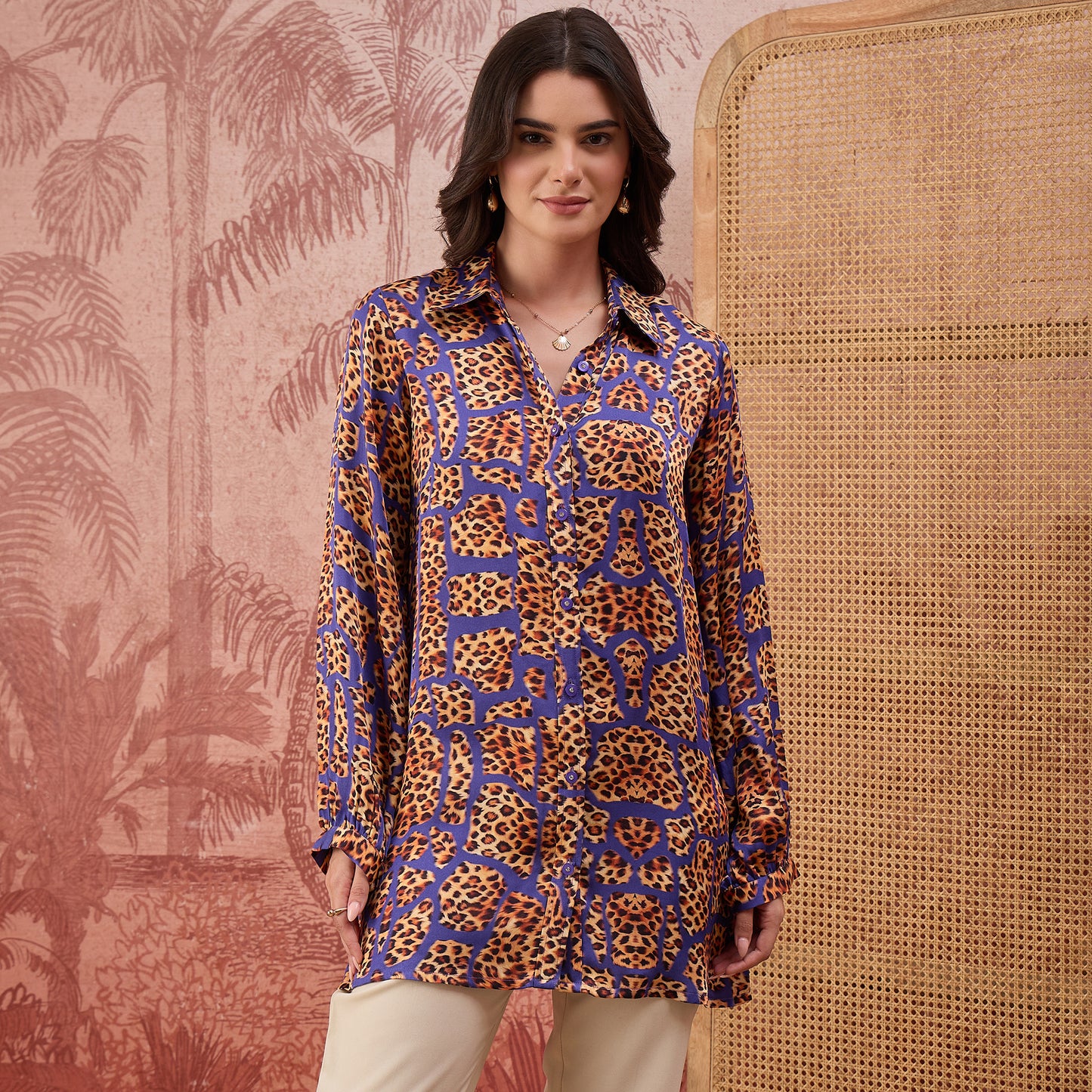 Purple Patched Leopard Print Shirt
