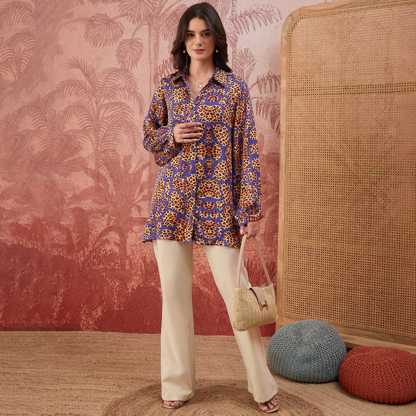 Purple Patched Leopard Print Shirt