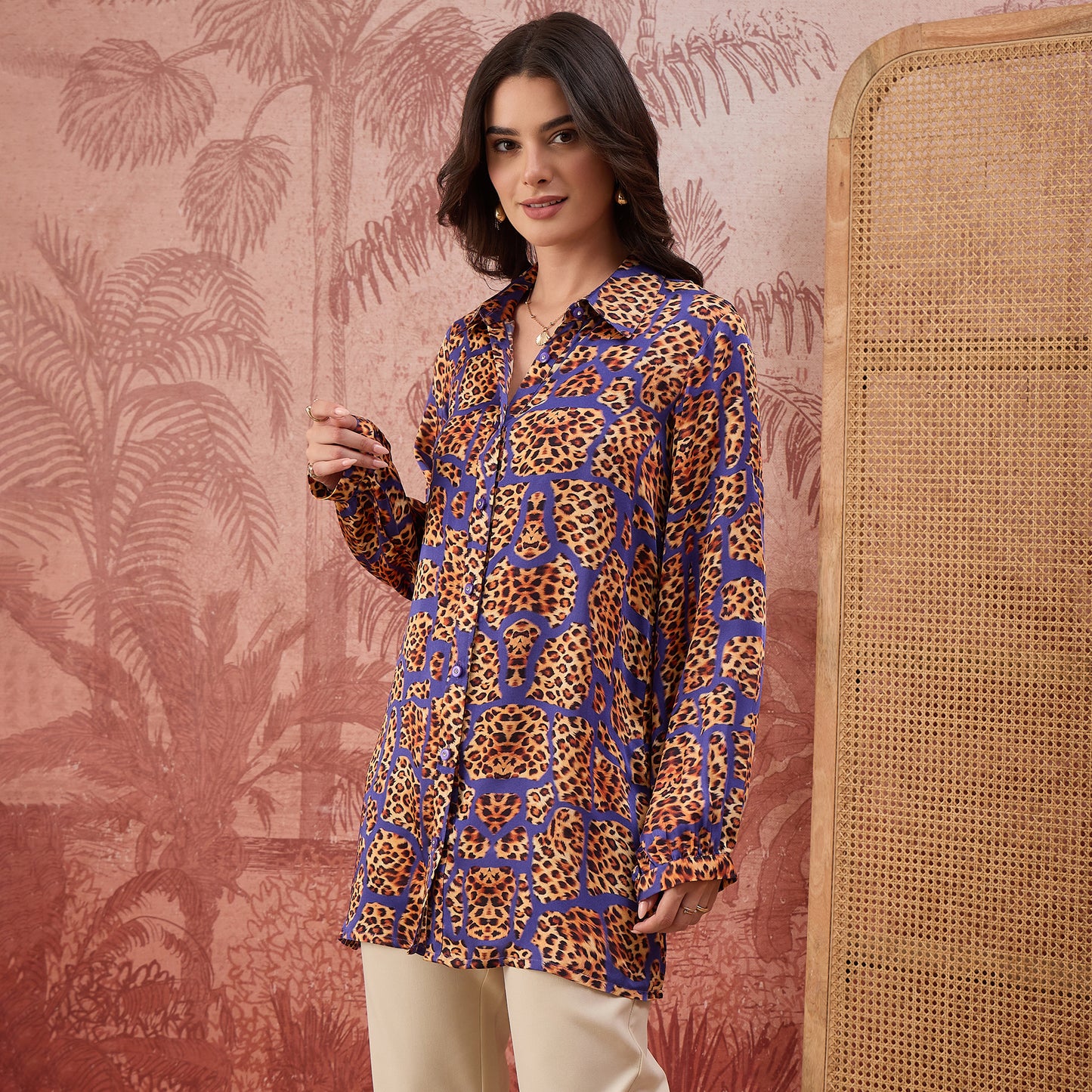 Purple Patched Leopard Print Shirt