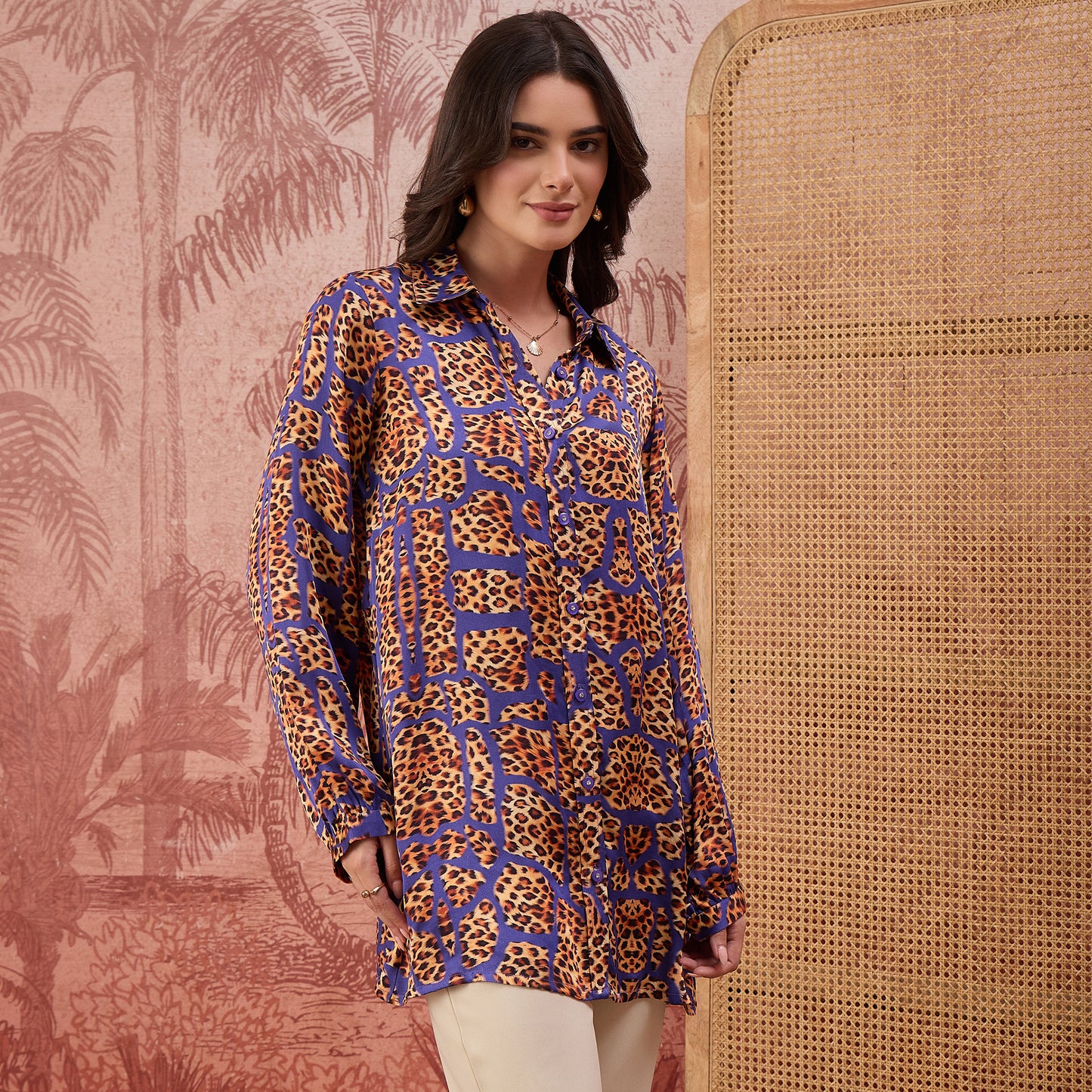 Purple Patched Leopard Print Shirt