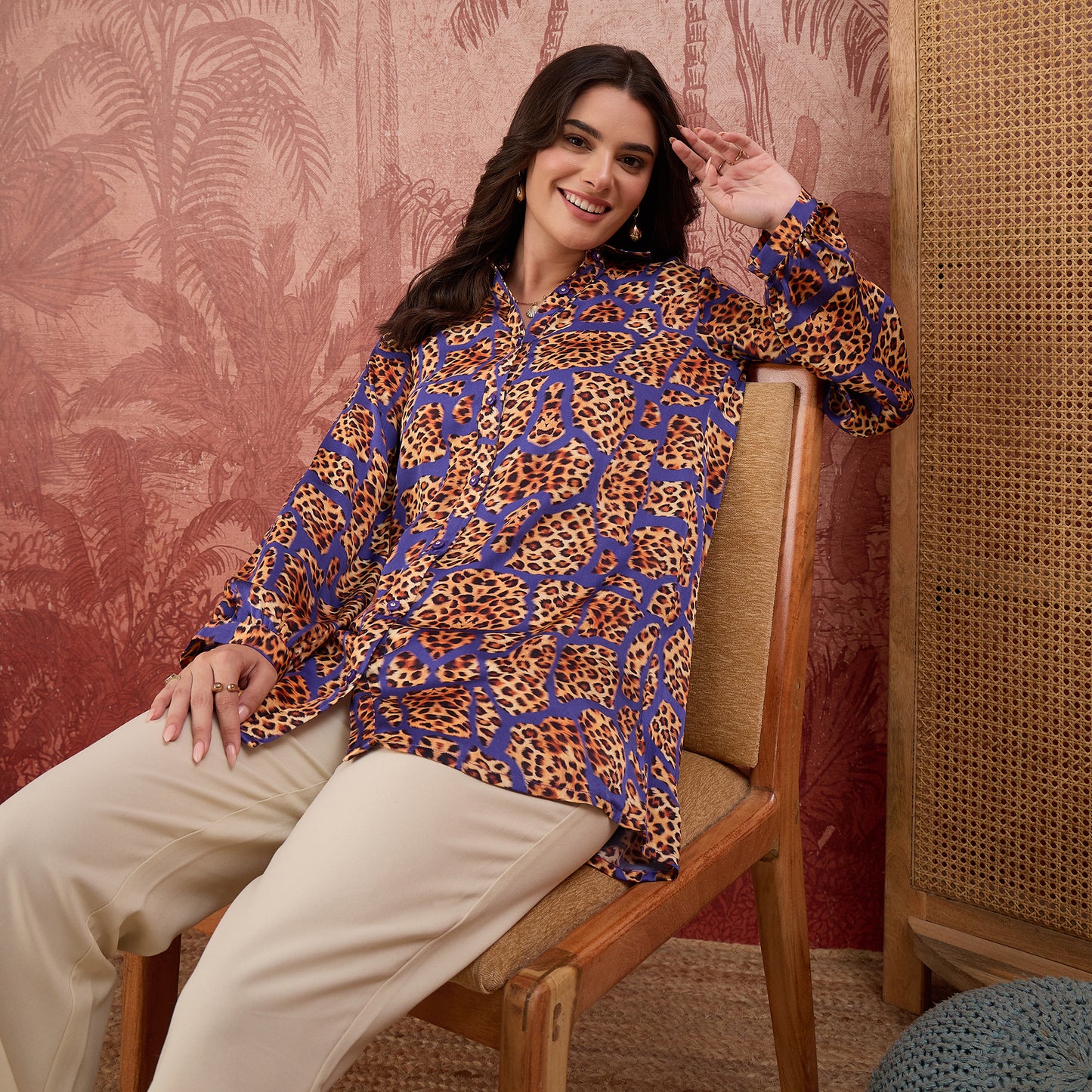 Purple Patched Leopard Print Shirt