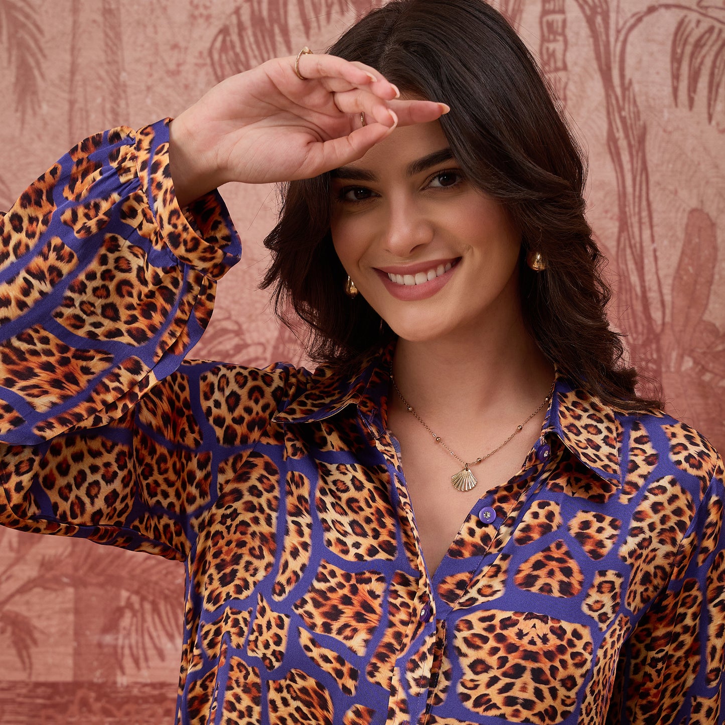 Purple Patched Leopard Print Shirt