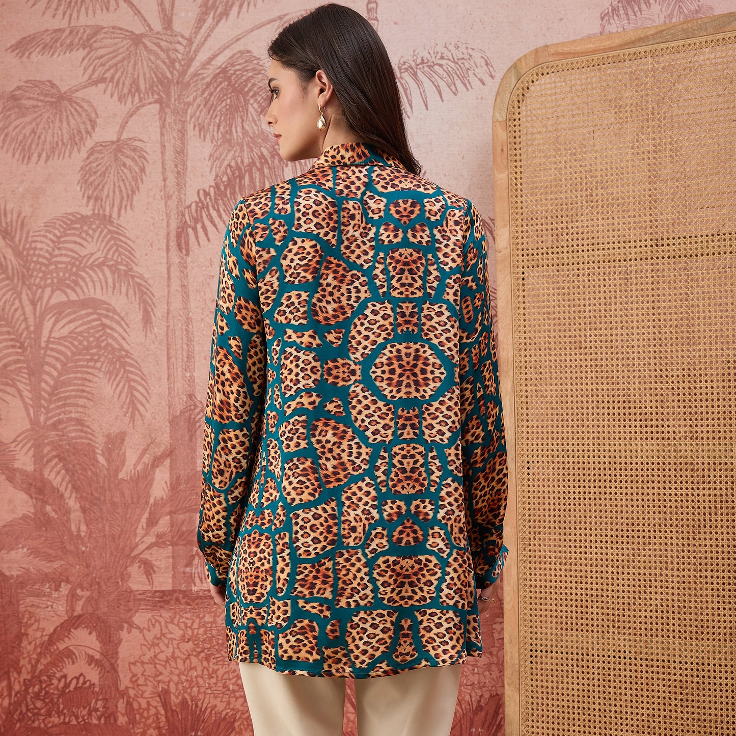Teal Patched Leopard Print Shirt