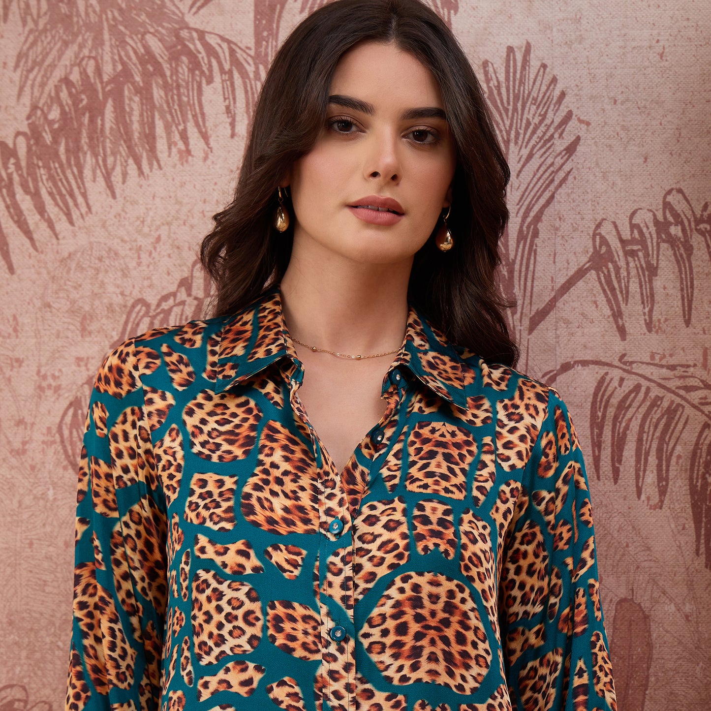 Teal Patched Leopard Print Shirt