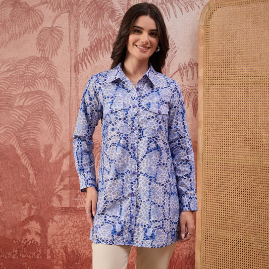 Blue Animal Printed Structured Shirt
