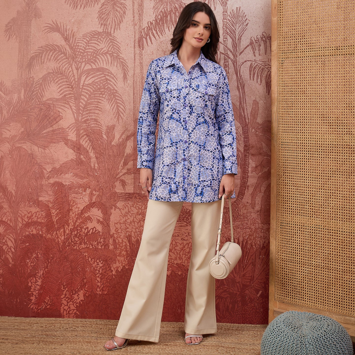Blue Animal Printed Structured Shirt