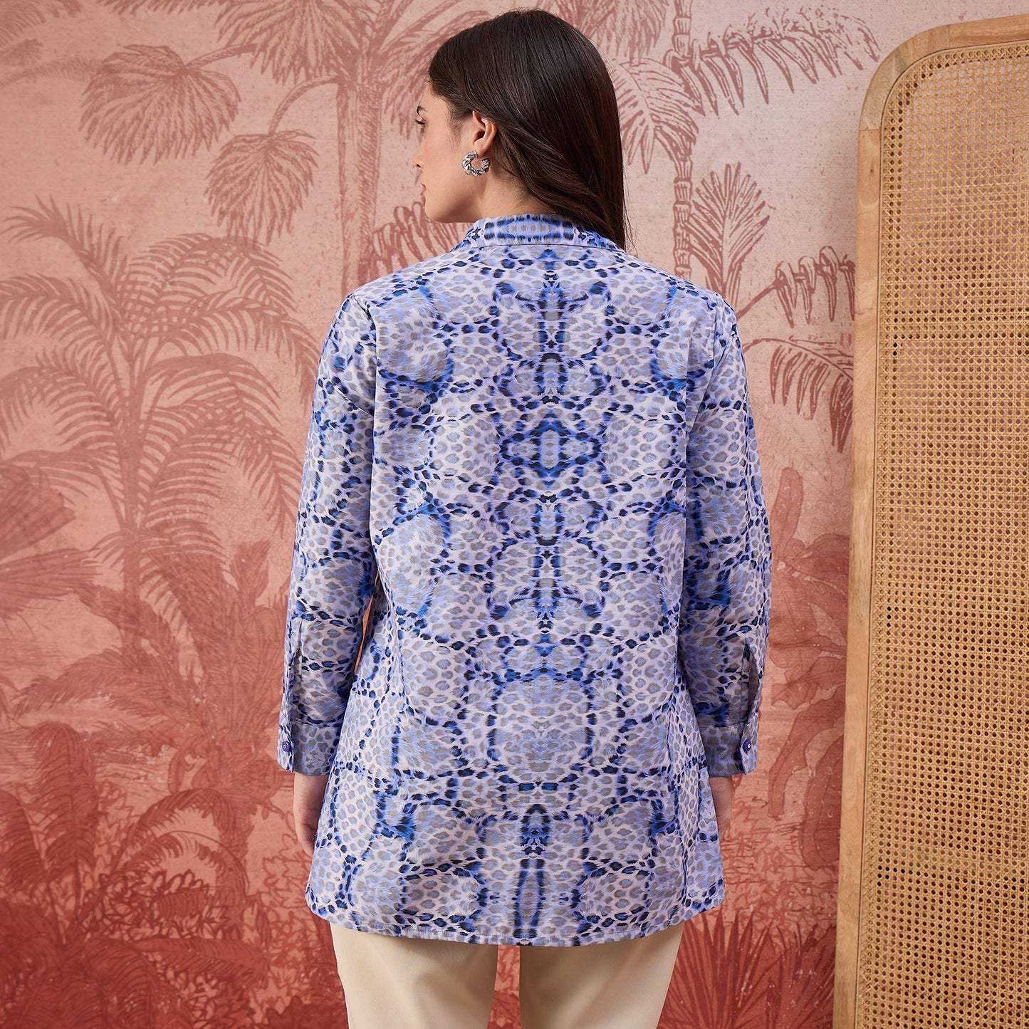Blue Animal Printed Structured Shirt