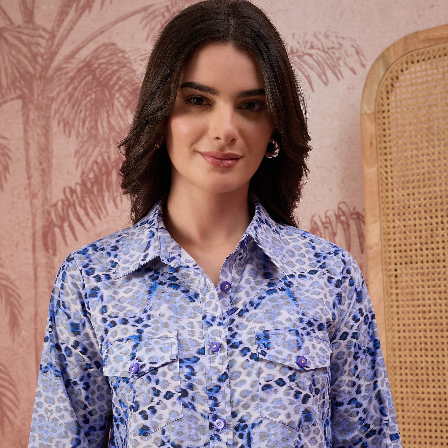 Blue Animal Printed Structured Shirt