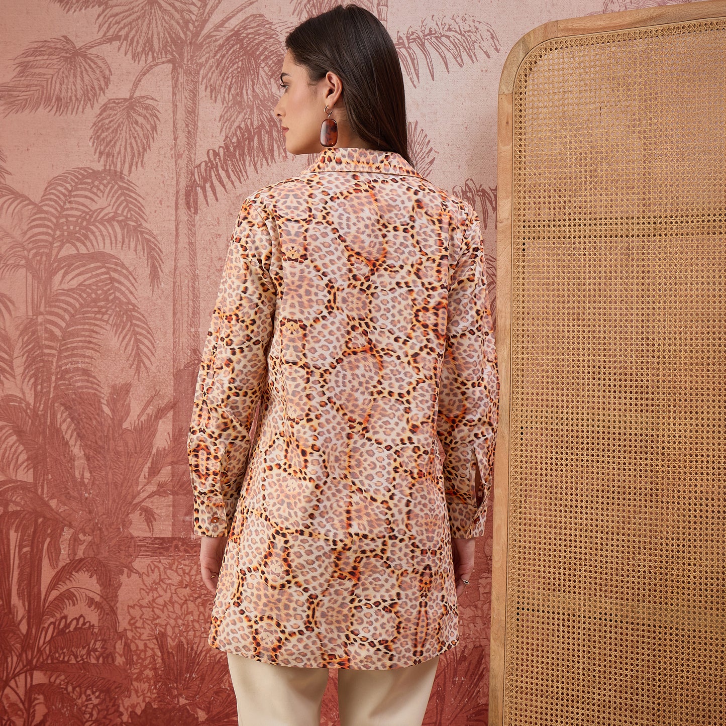 Orange Animal Printed Structured Shirt