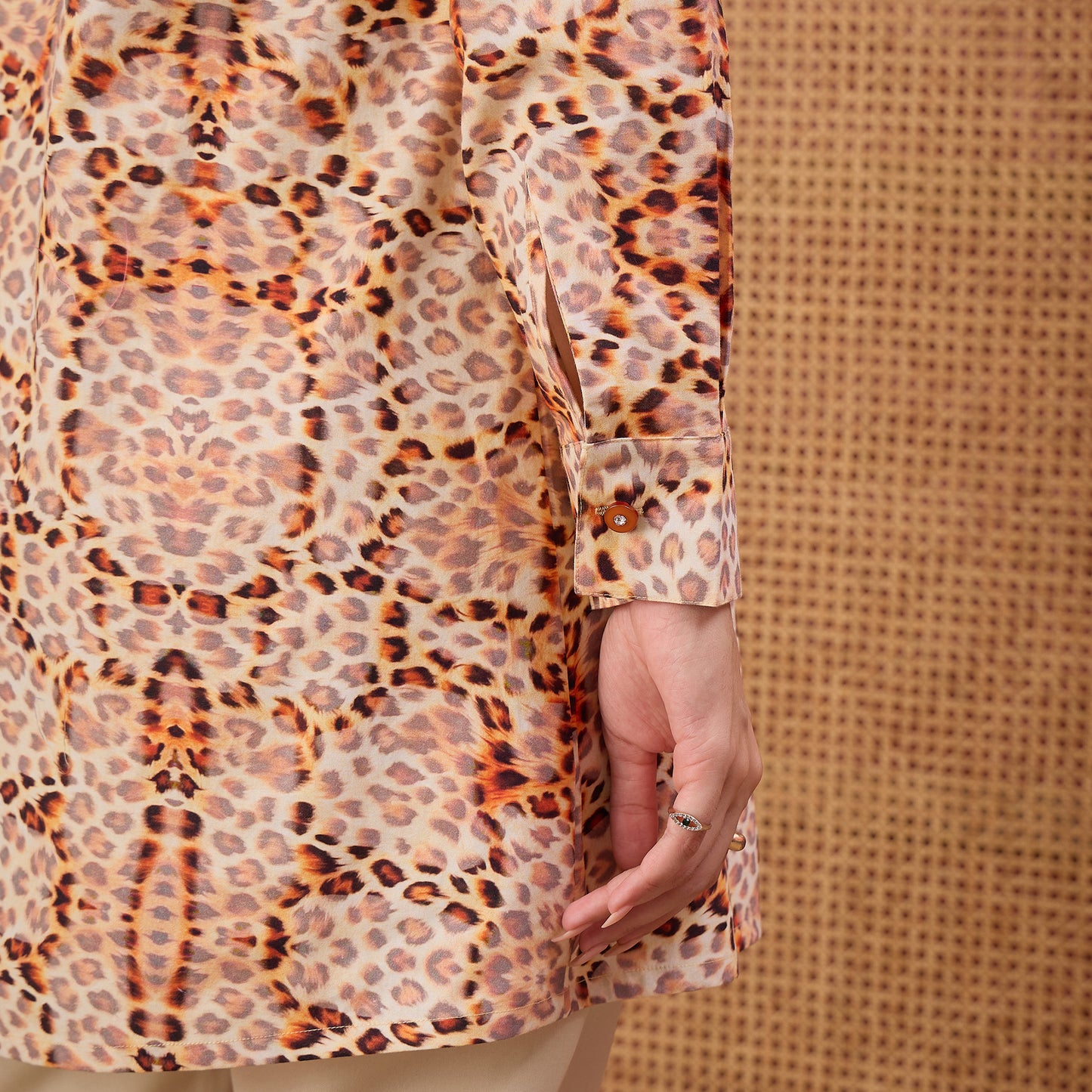 Orange Animal Printed Structured Shirt