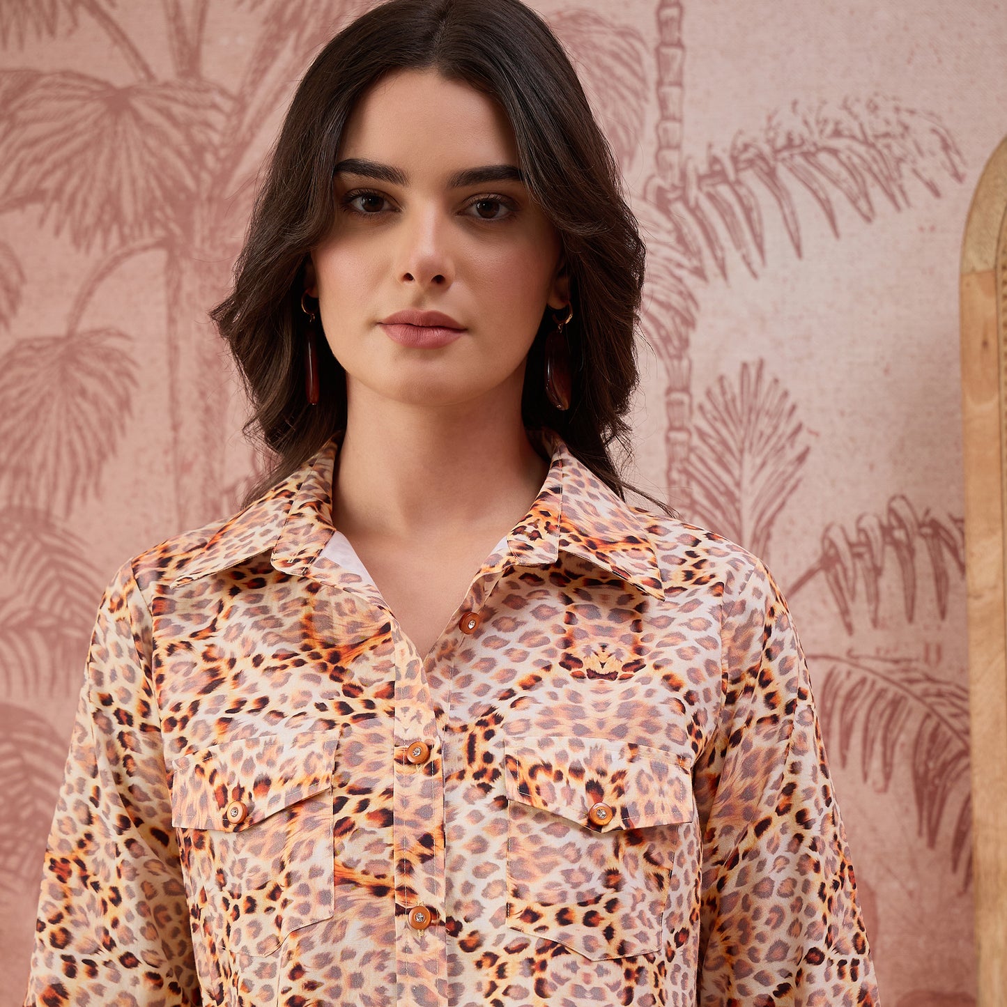Orange Animal Printed Structured Shirt
