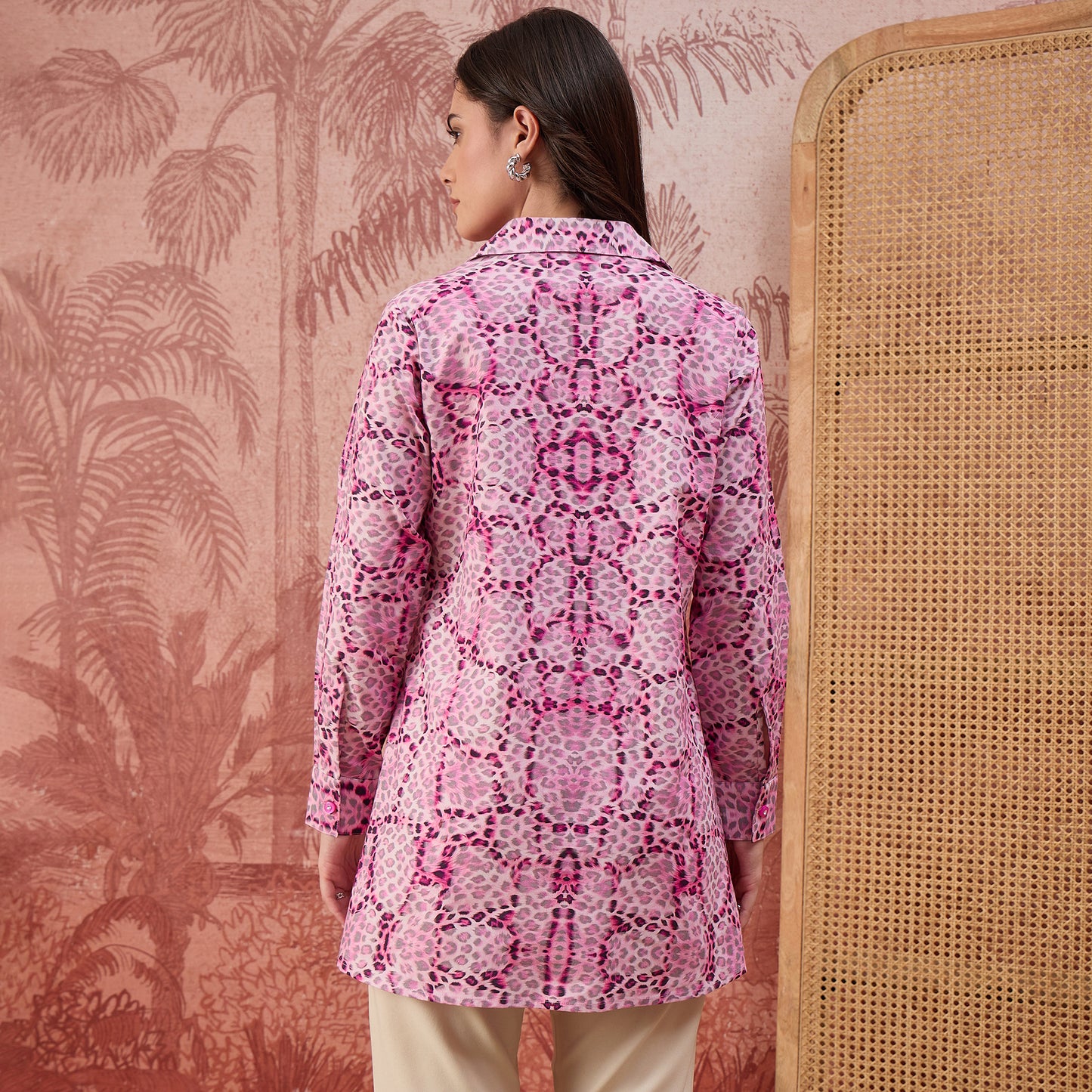 Pink Animal Printed Structured Shirt