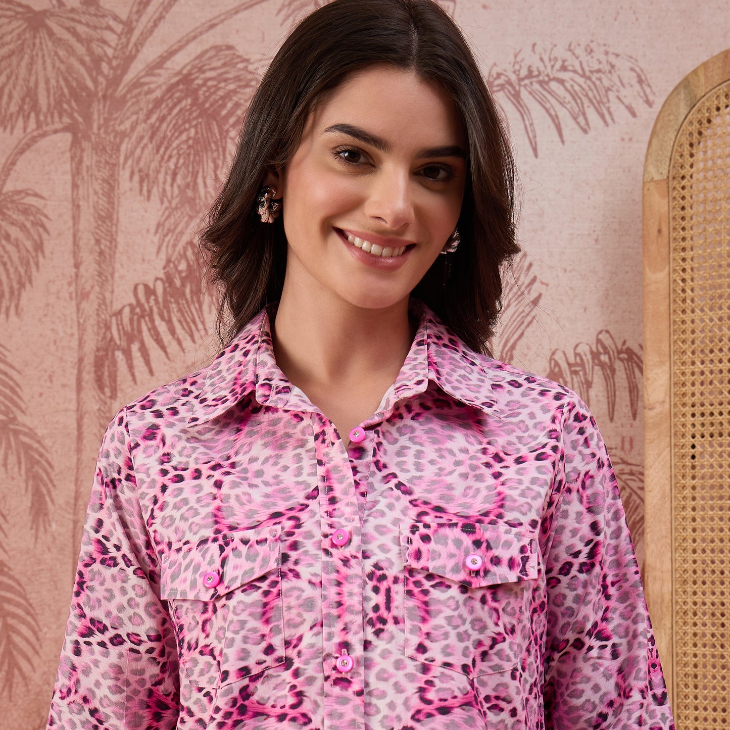 Pink Animal Printed Structured Shirt