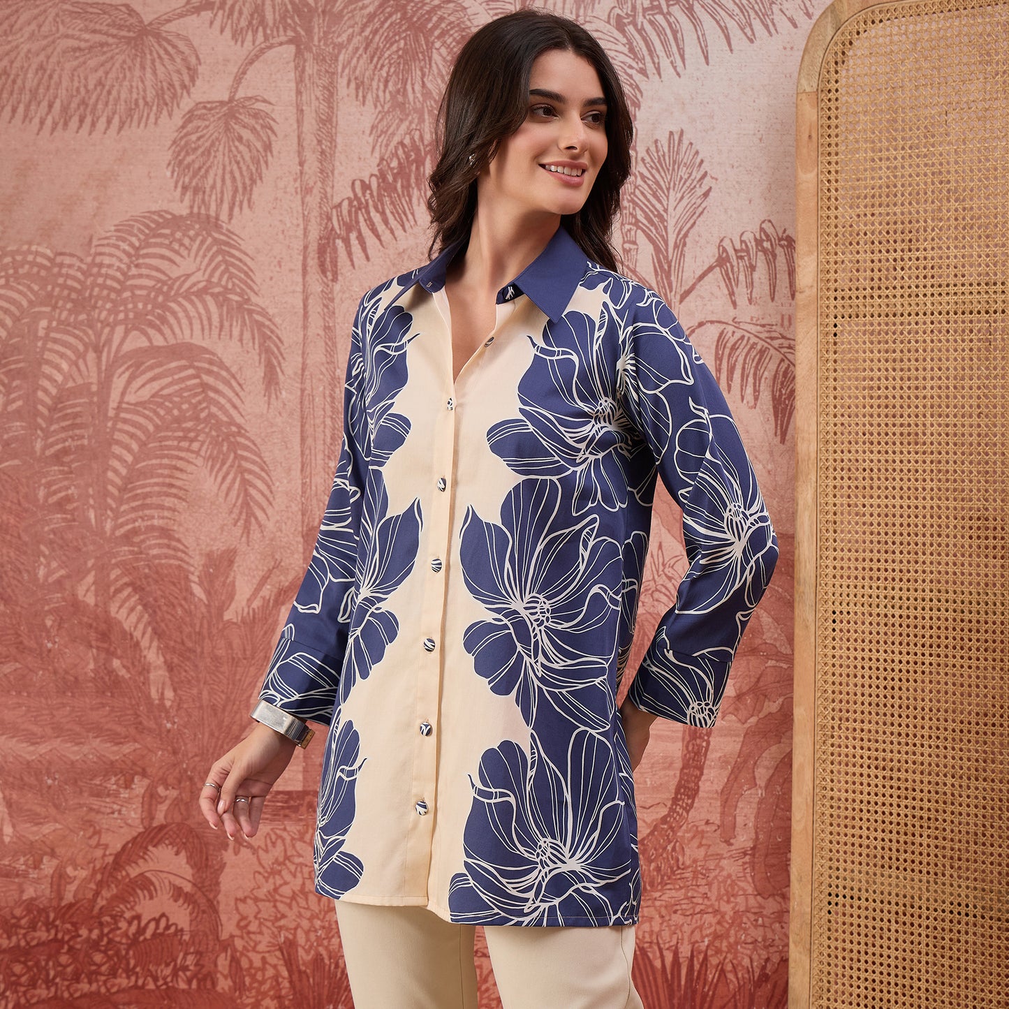 Blue Bold Florals Printed Shirt