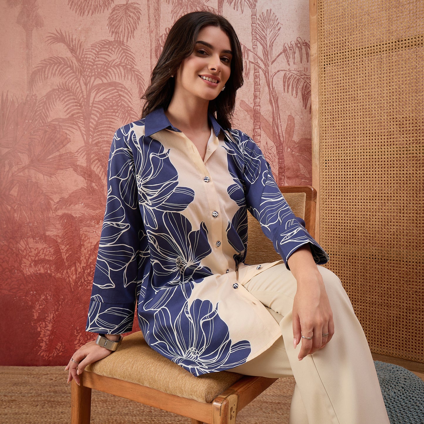 Blue Bold Florals Printed Shirt