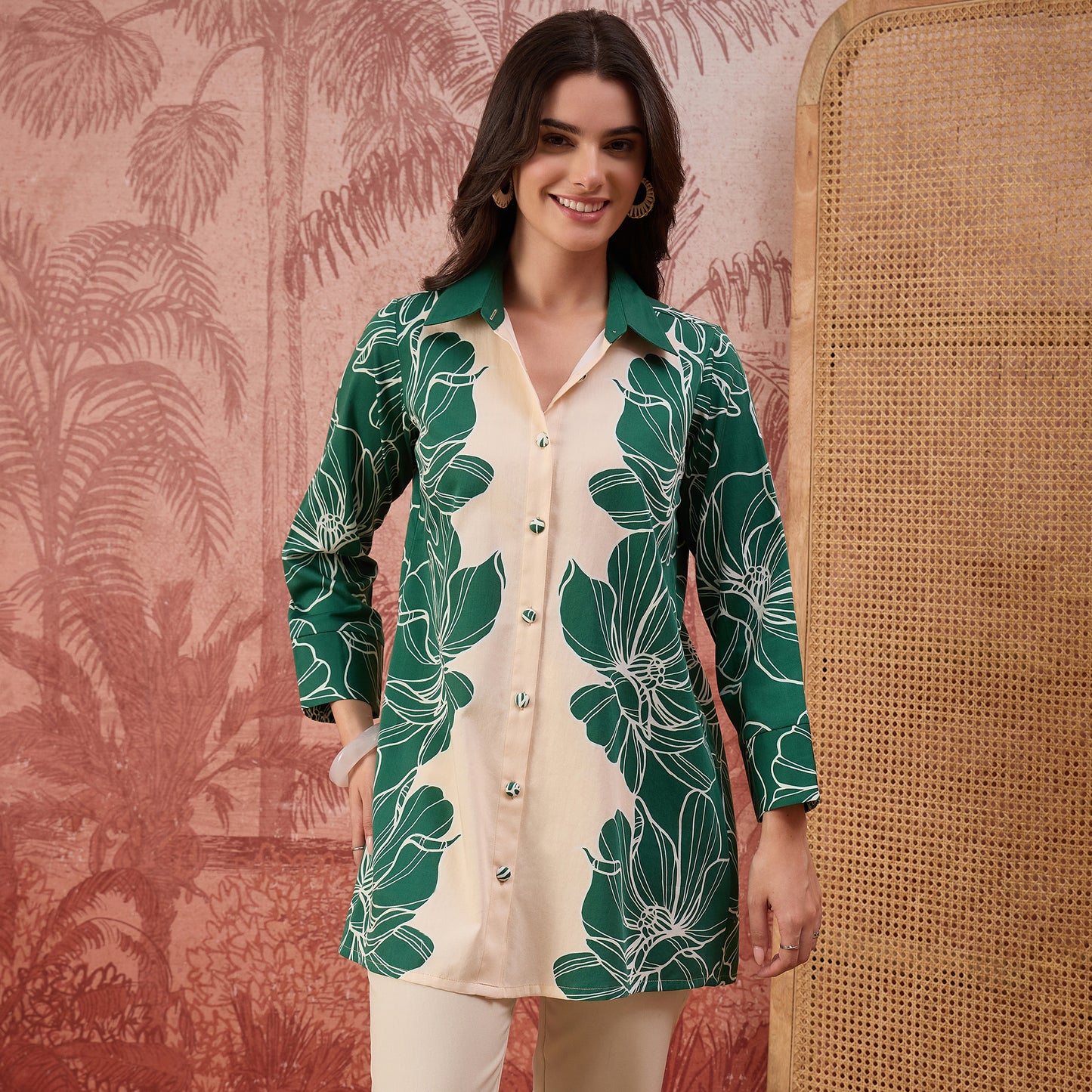 Green Bold Florals Printed Shirt