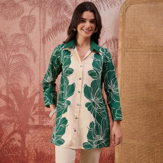 Green Bold Florals Printed Shirt