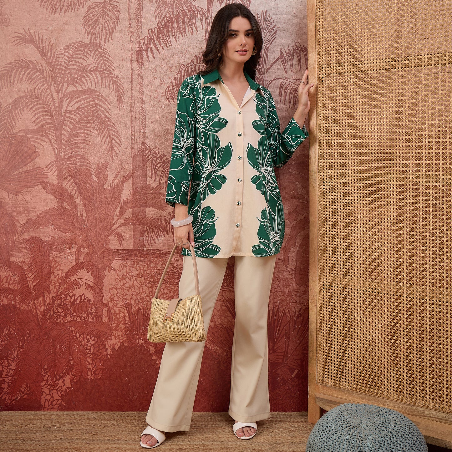Green Bold Florals Printed Shirt