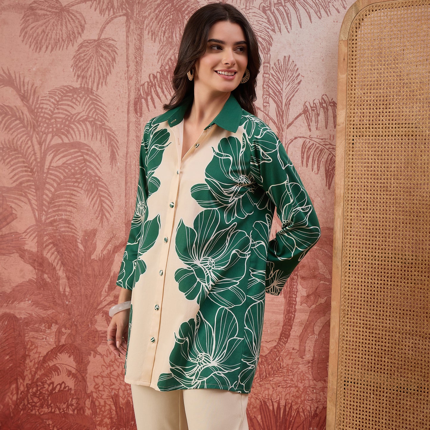 Green Bold Florals Printed Shirt