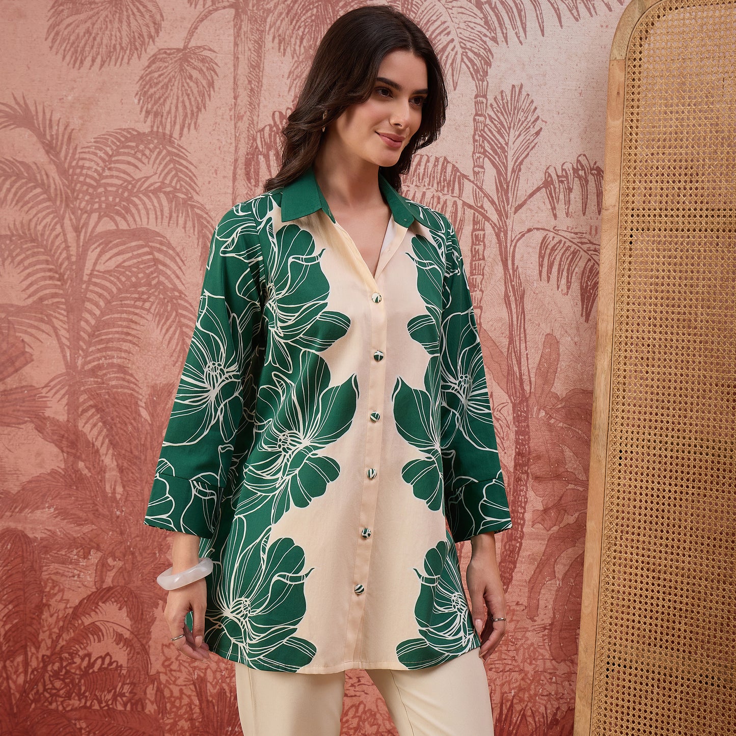 Green Bold Florals Printed Shirt