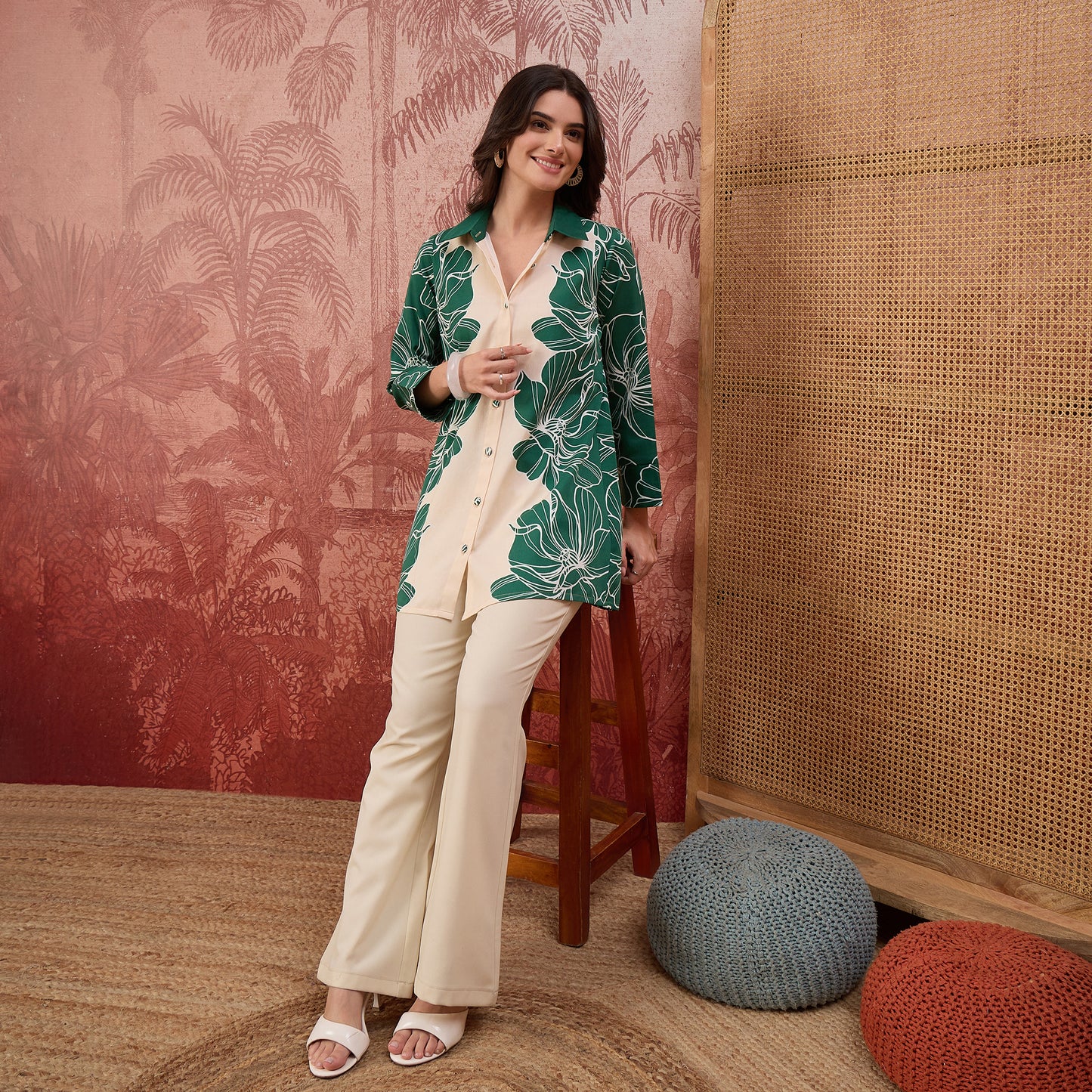 Green Bold Florals Printed Shirt