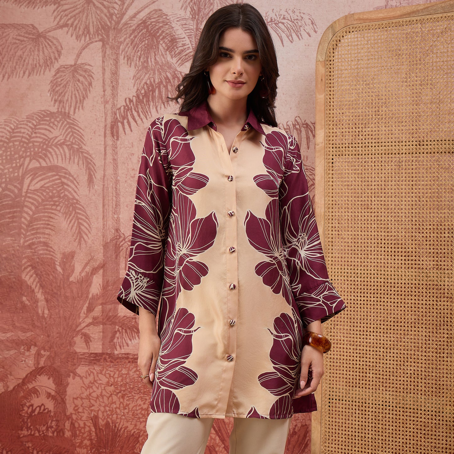 Maroon Bold Florals Printed Shirt
