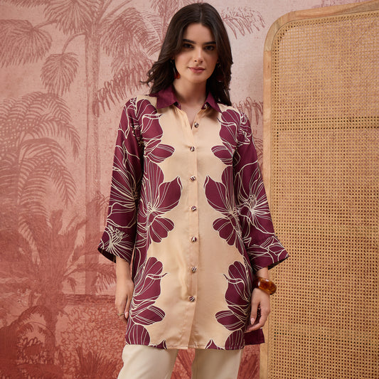 Maroon Bold Florals Printed Shirt