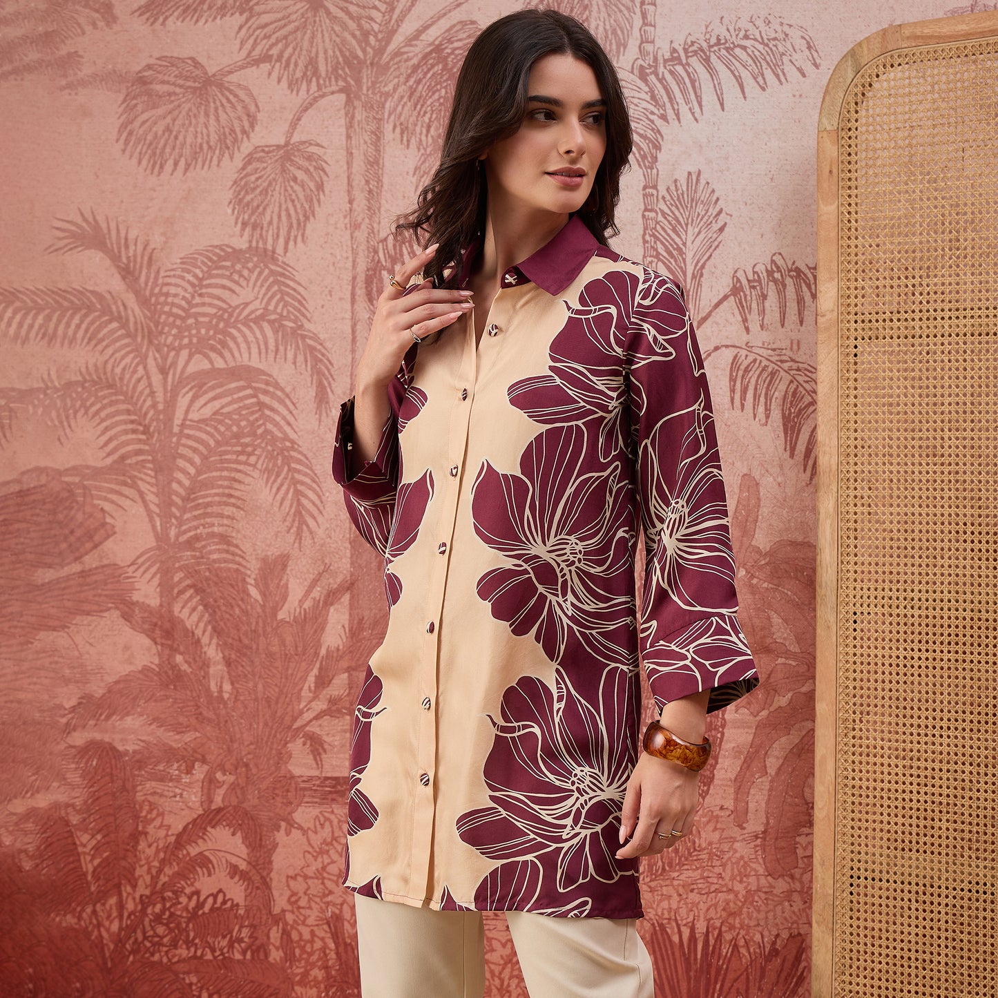 Maroon Bold Florals Printed Shirt