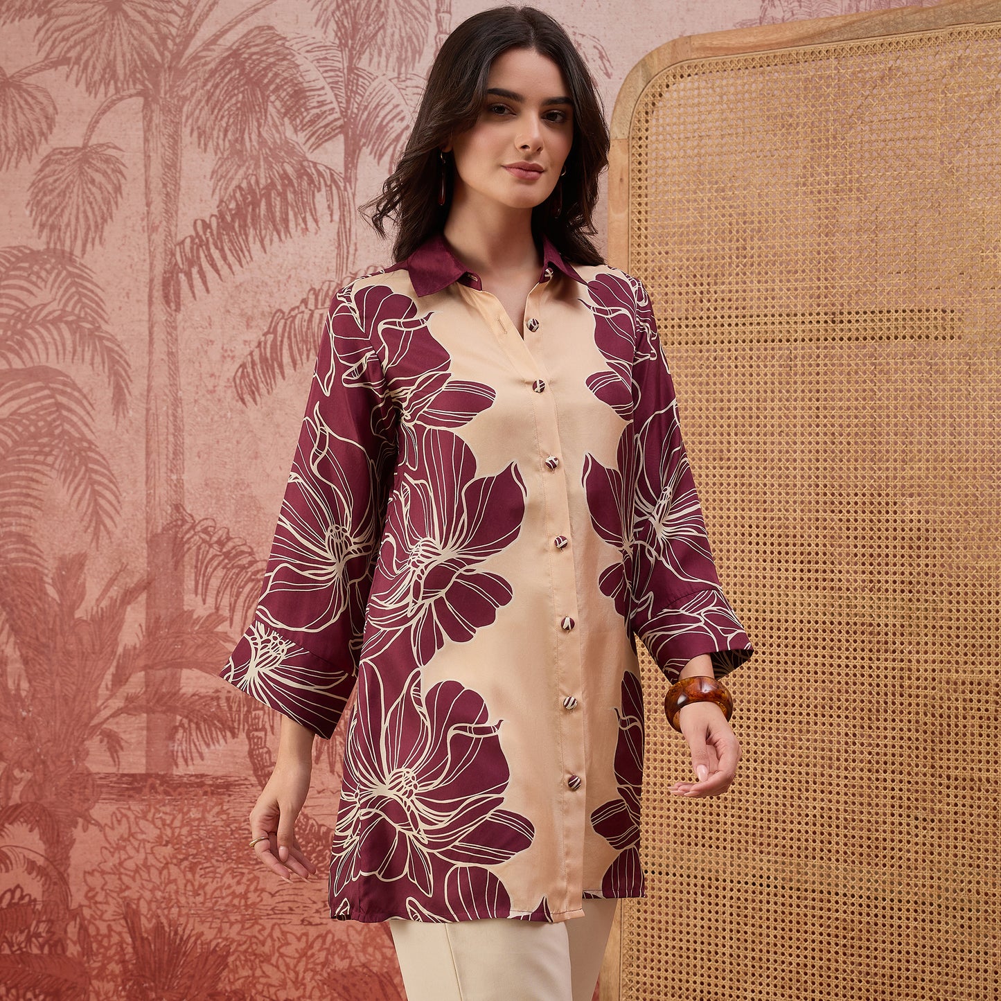 Maroon Bold Florals Printed Shirt