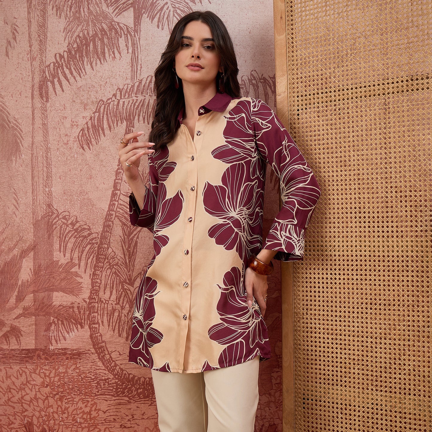 Maroon Bold Florals Printed Shirt