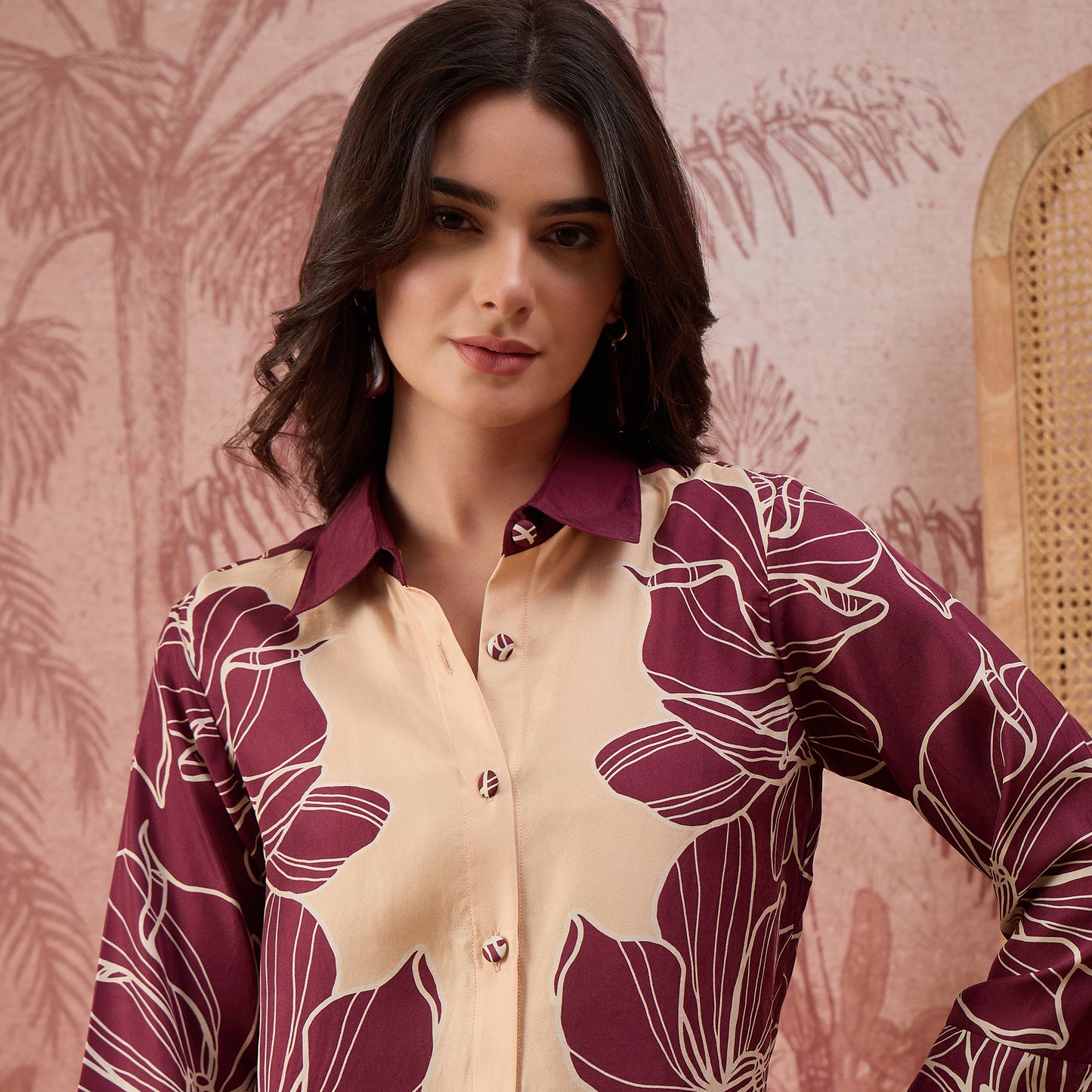 Maroon Bold Florals Printed Shirt