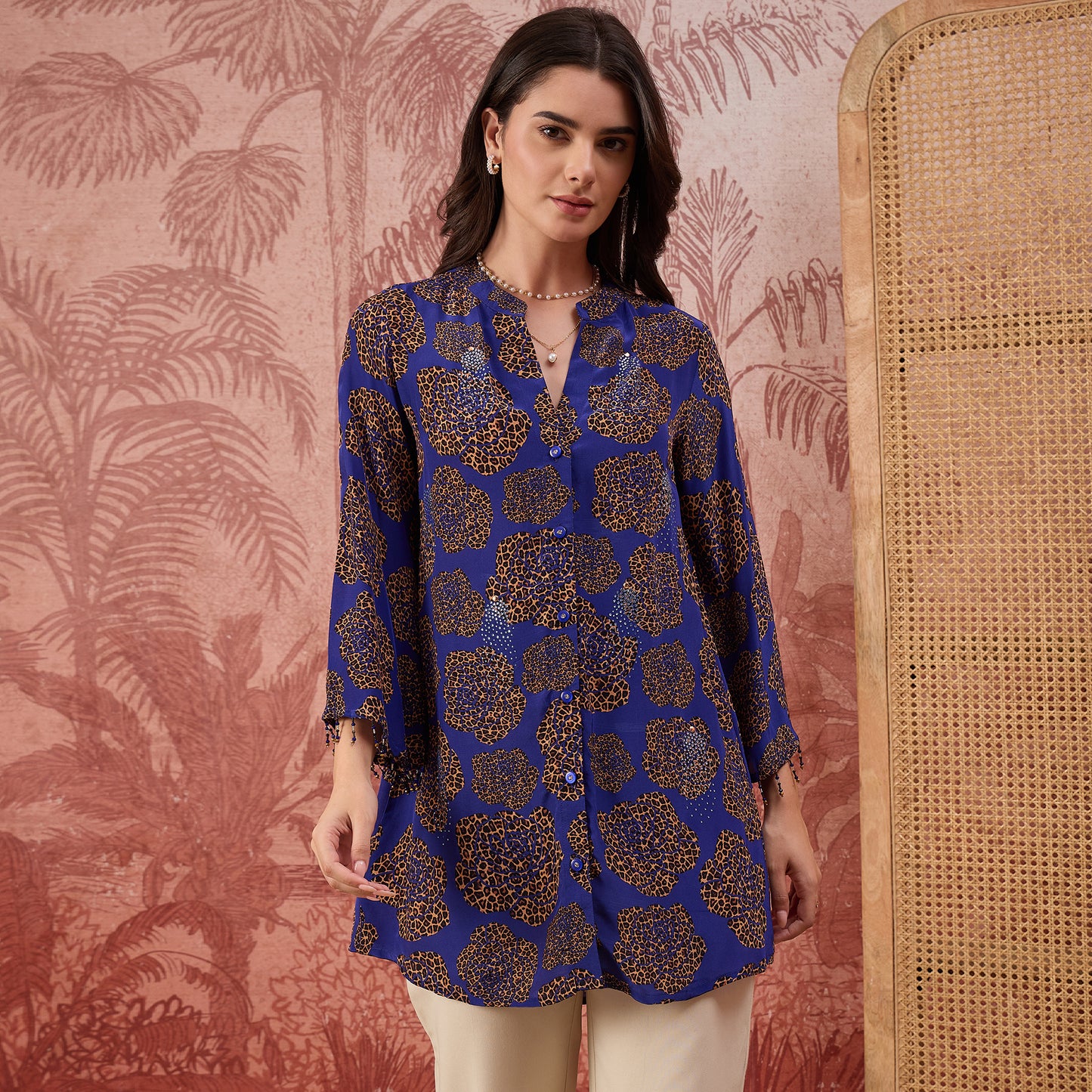 Blue Leopard Patch Printed Embellished Shirt