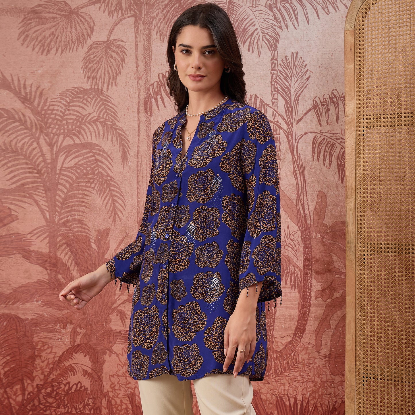 Blue Leopard Patch Printed Embellished Shirt