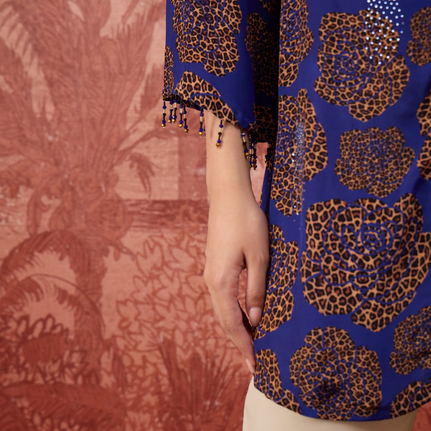 Blue Leopard Patch Printed Embellished Shirt