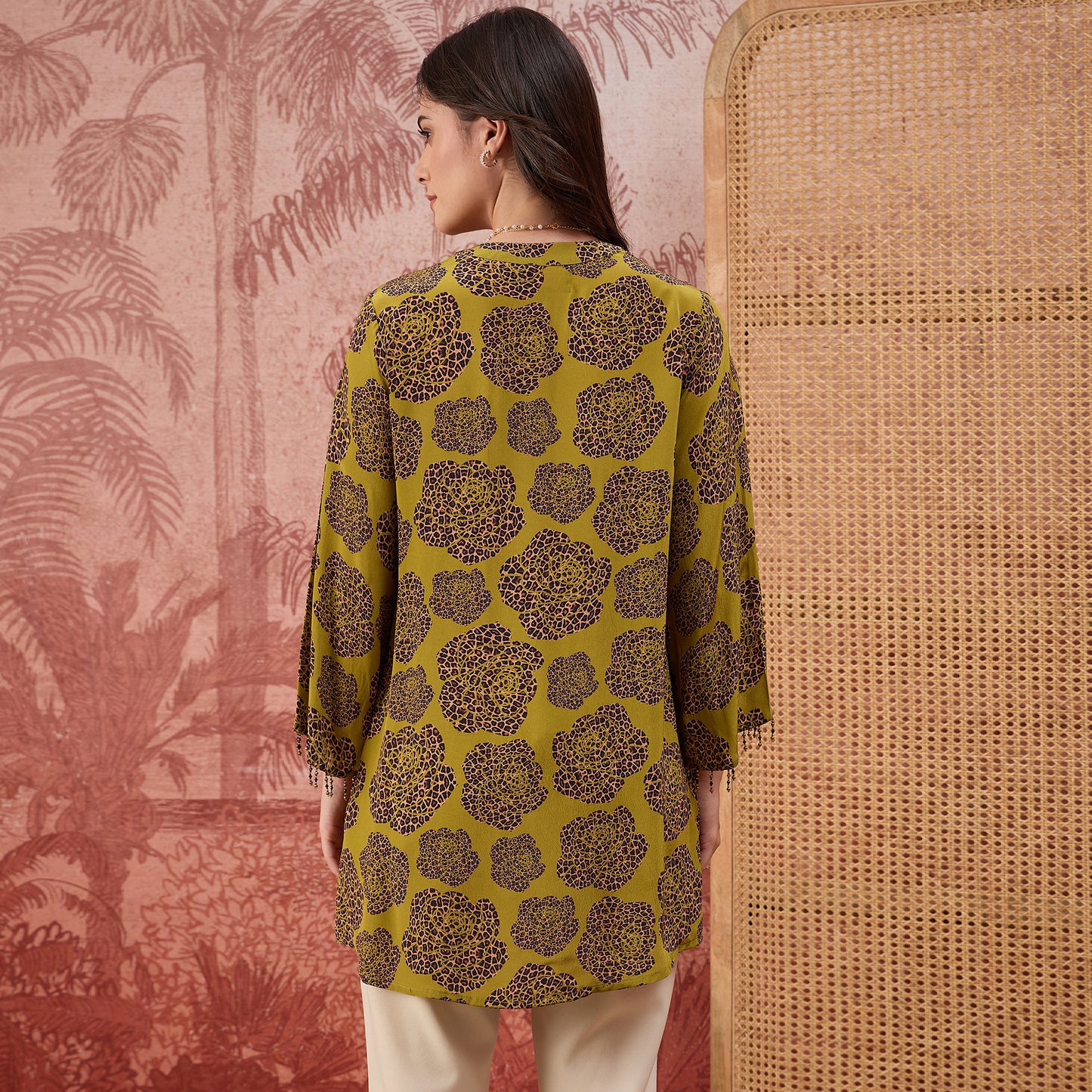 Green Leopard Patch Printed Embellished Shirt