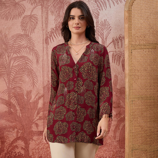 Red Leopard Patch Printed Embellished Shirt