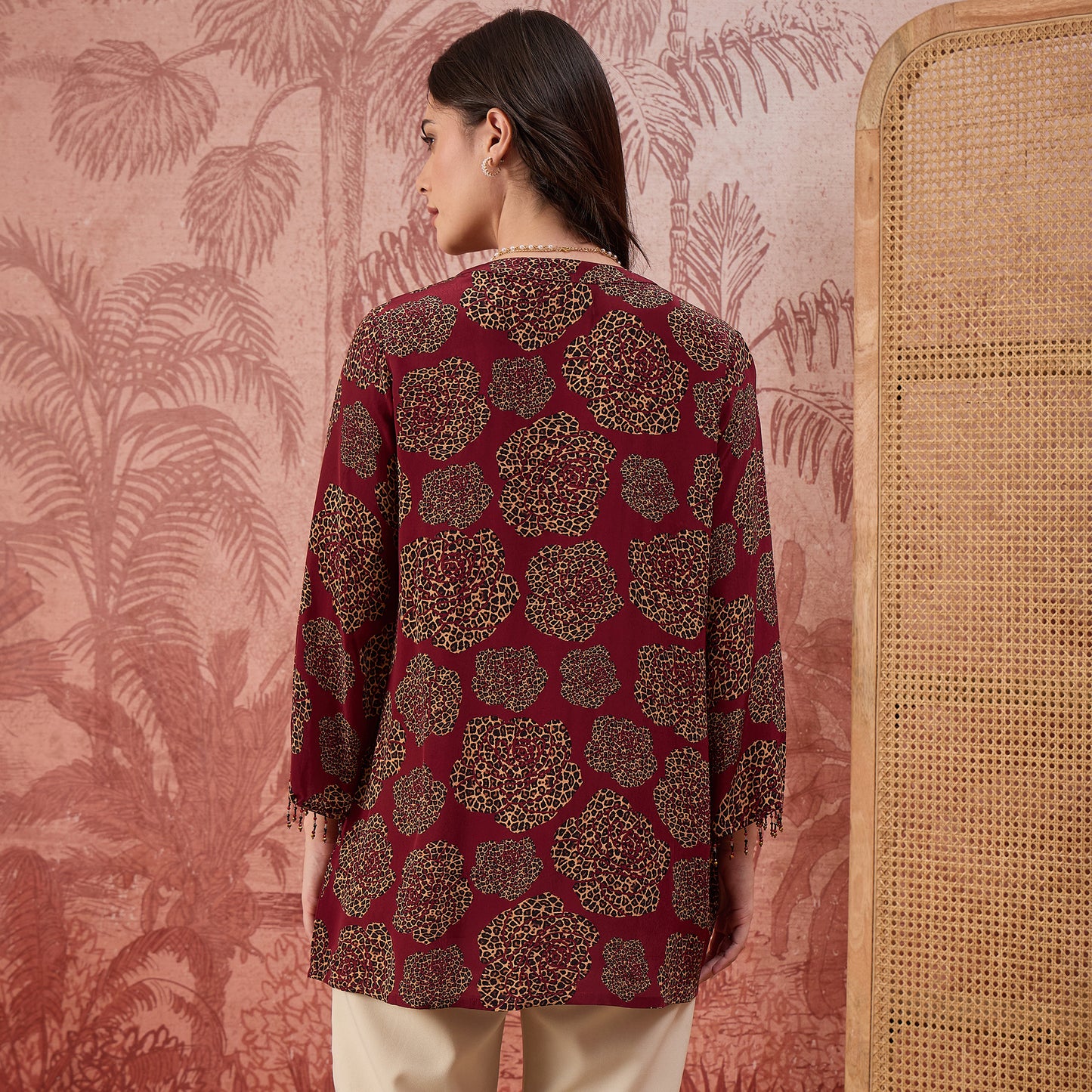 Red Leopard Patch Printed Embellished Shirt