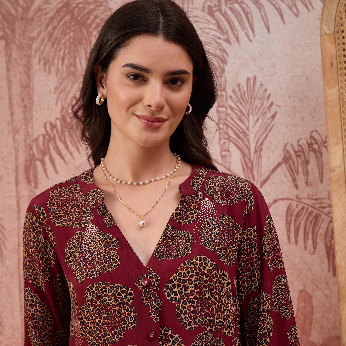 Red Leopard Patch Printed Embellished Shirt