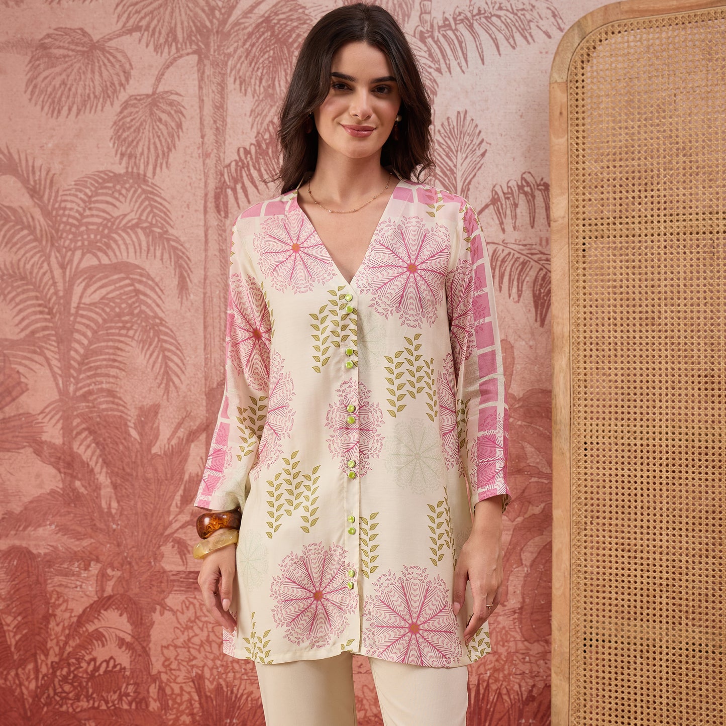 Cream Leafline Blush Casual Shirt